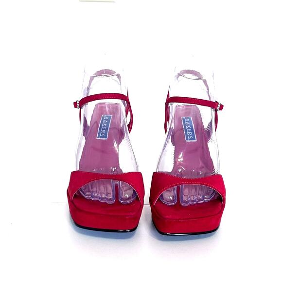 Vintage 90s Y2K Bakers Suede Heels Size 7.5B Red Platform Retro Square Open Toe - Picture 2 of 10